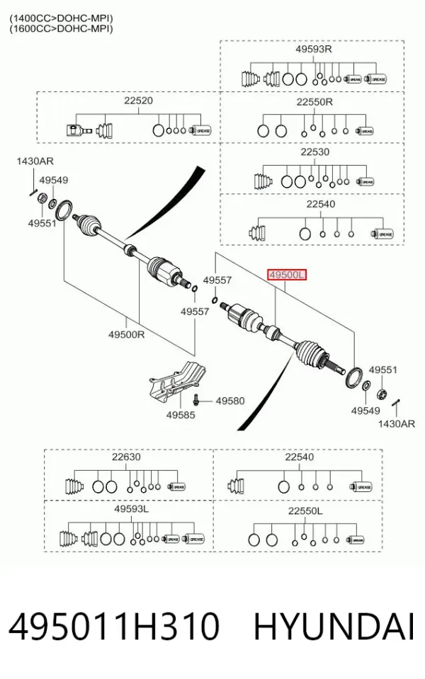 Ліва піввісь 495011H310 Hyundai/Kia
