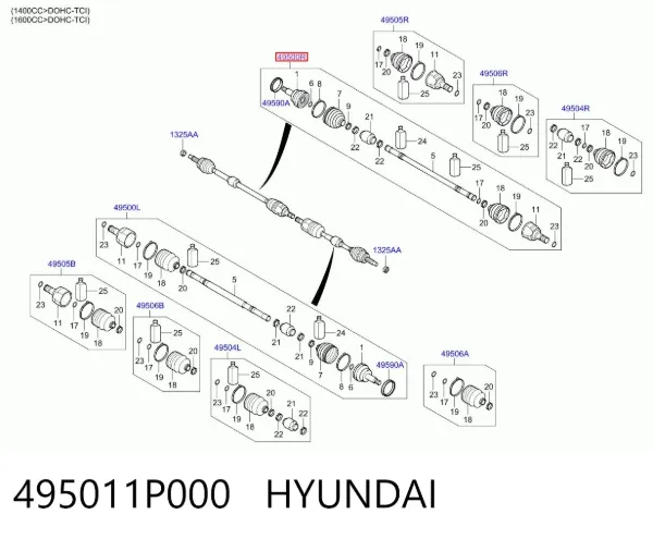 Ліва піввісь 495011P000 Hyundai/Kia