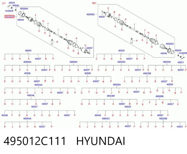 Ліва піввісь 495012C111 Hyundai/Kia