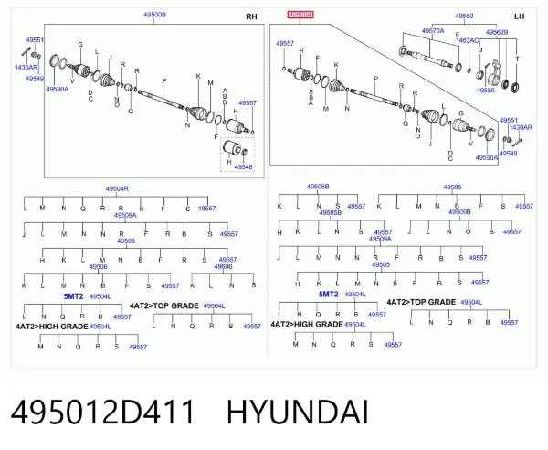 Ліва піввісь 495012D411 Hyundai/Kia
