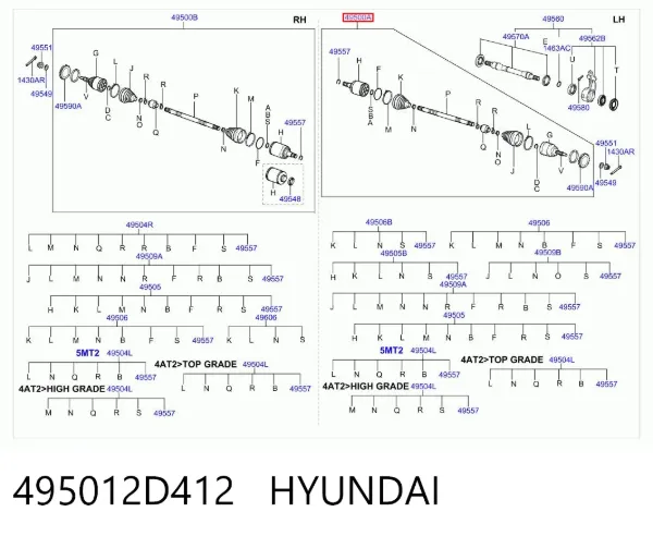 Ліва піввісь 495012D412 Hyundai/Kia