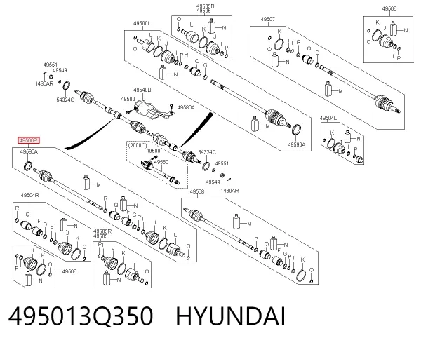 Піввісь права 495013Q350 Hyundai/Kia