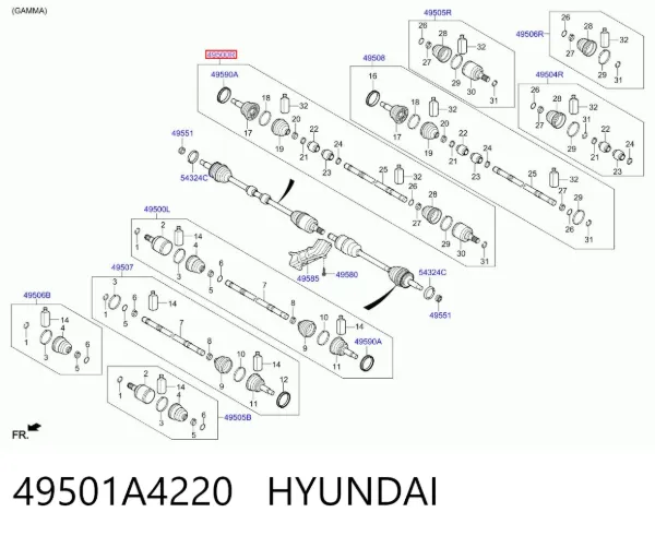 Піввісь права 49501A4220 Hyundai/Kia