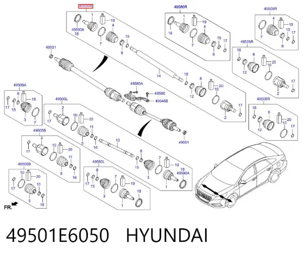 Піввісь права 49501E6050 Hyundai/Kia