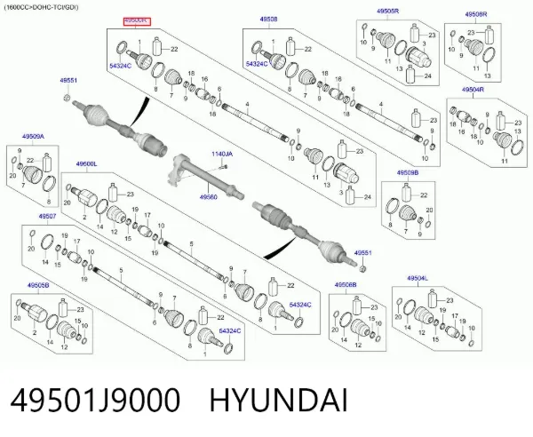 Піввісь права 49501J9000 Hyundai/Kia