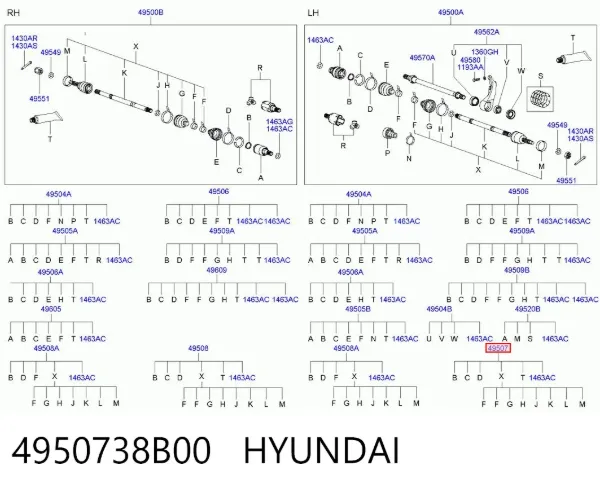 Ліва піввісь 4950738B00 Hyundai/Kia
