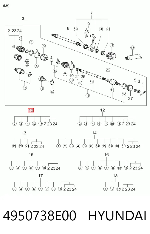 ШРКШ зовнішній передній, правий 4950738E00 Hyundai/Kia