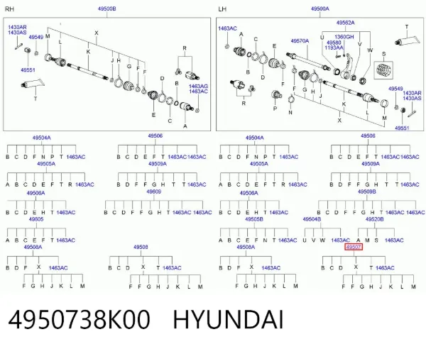 Ліва піввісь 4950738K00 Hyundai/Kia
