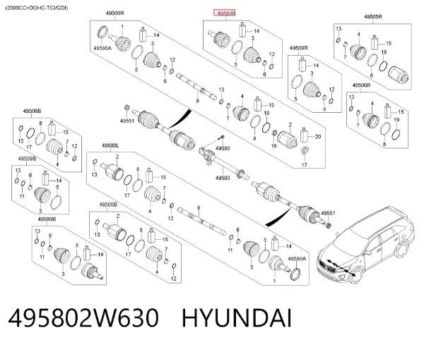 ШРУС зовнішній передній 495802W630 Hyundai/Kia