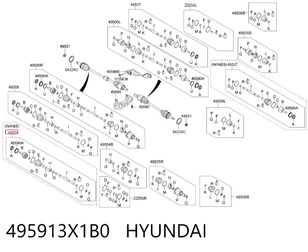 ШРКШ зовнішній передній, правий 495913X1B0 Hyundai/Kia
