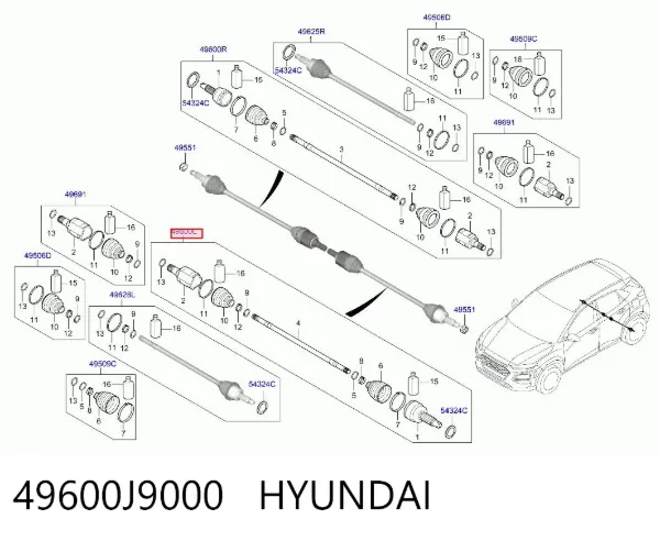 Піввісь задня, ліва 49600J9000 Hyundai/Kia