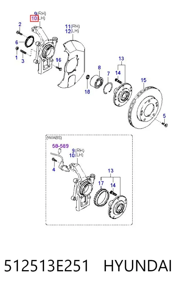 Цапфа - поворотний кулак передній, лівий 512513E251 Hyundai/Kia
