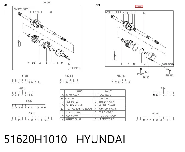 Піввісь права 51620H1010 Hyundai/Kia
