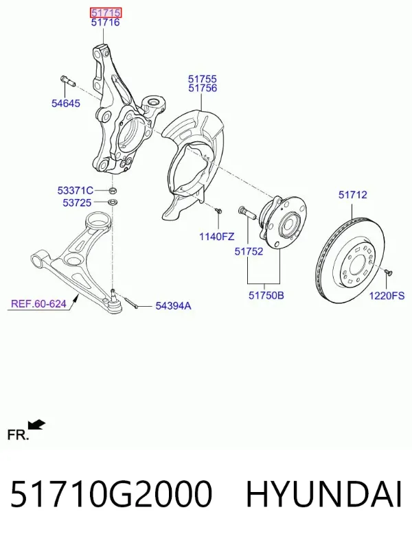 Цапфа - поворотний кулак передній, лівий 51710G2000 Hyundai/Kia