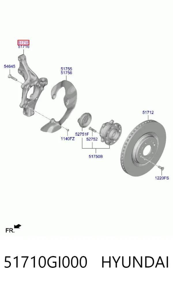 Цапфа - поворотний кулак передній, лівий 51710GI000 Hyundai/Kia