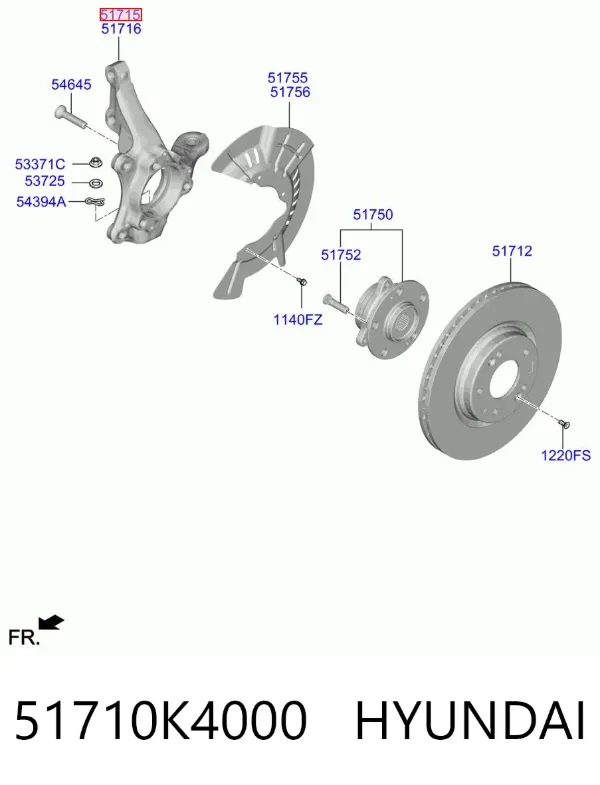 Цапфа - поворотний кулак передній, лівий 51710K4000 Hyundai/Kia