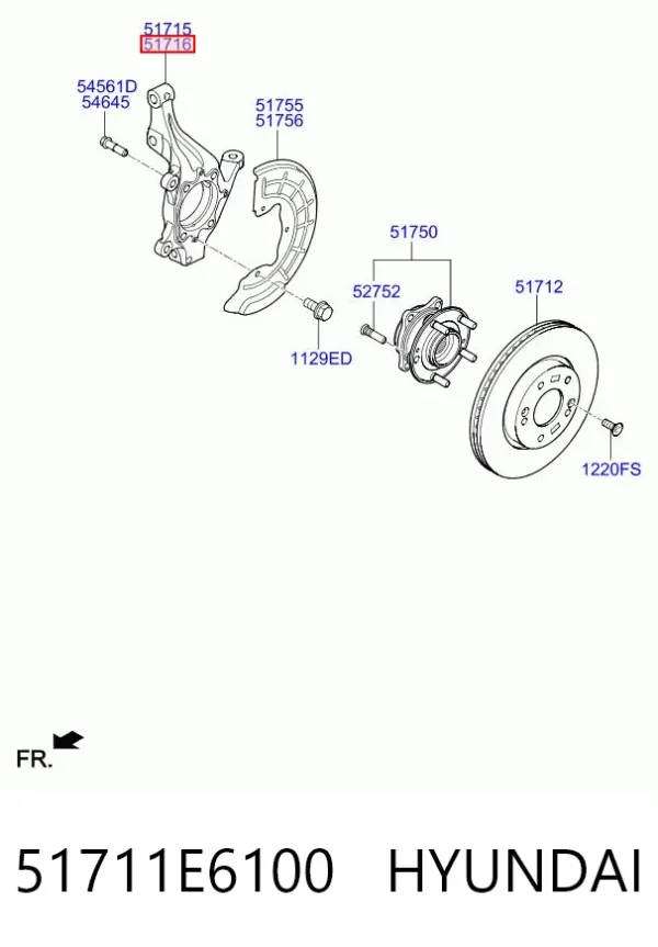 Цапфа - поворотний кулак передній, правий 51711E6100 Hyundai/Kia