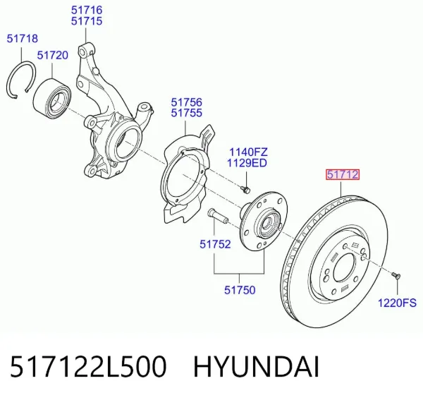 Гальмівні диски передні 517122L500 Hyundai/Kia