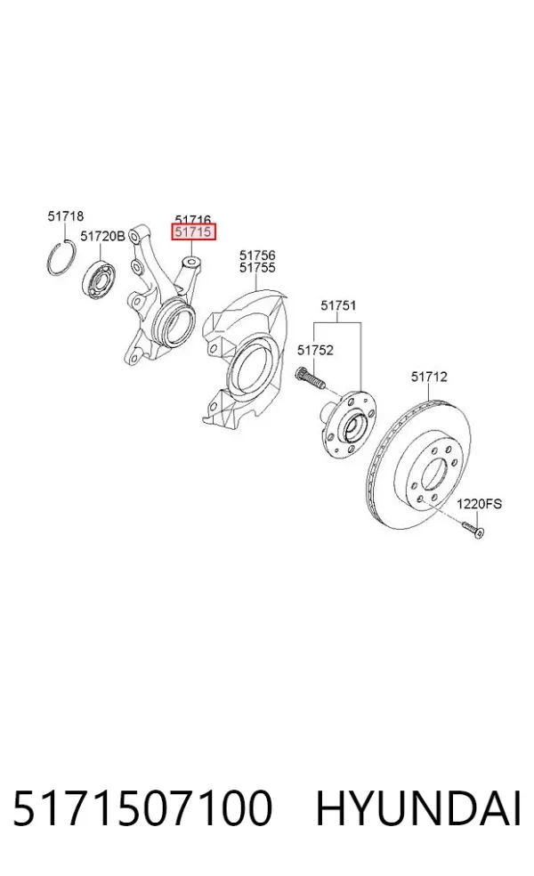 Цапфа - поворотний кулак передній, лівий 5171507100 Hyundai/Kia