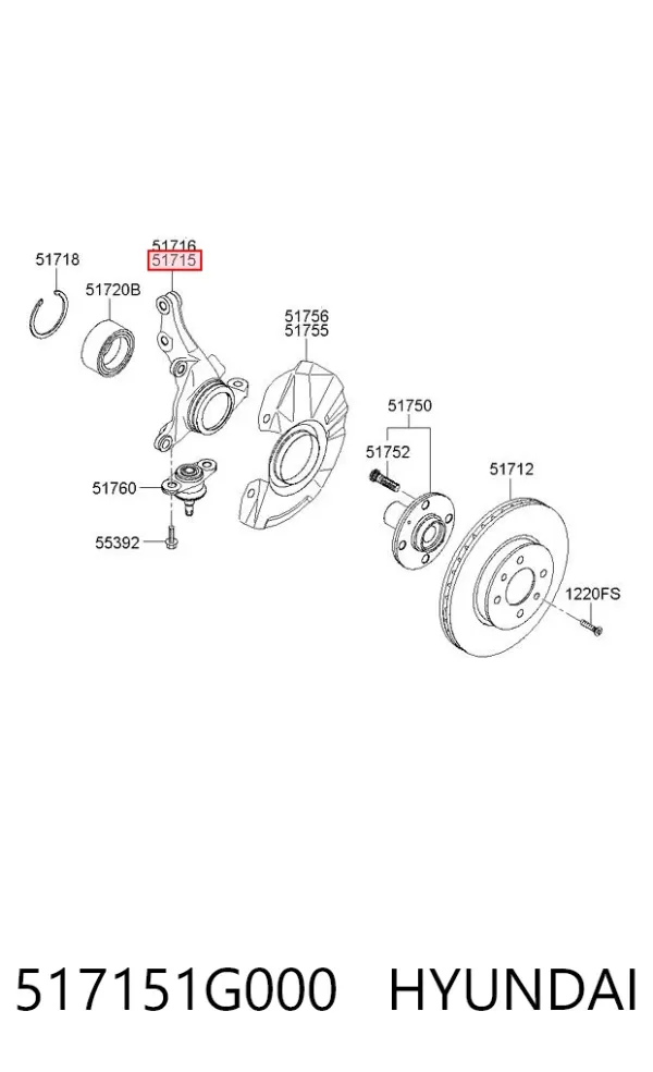Цапфа - поворотний кулак передній, лівий 517151G000 Hyundai/Kia