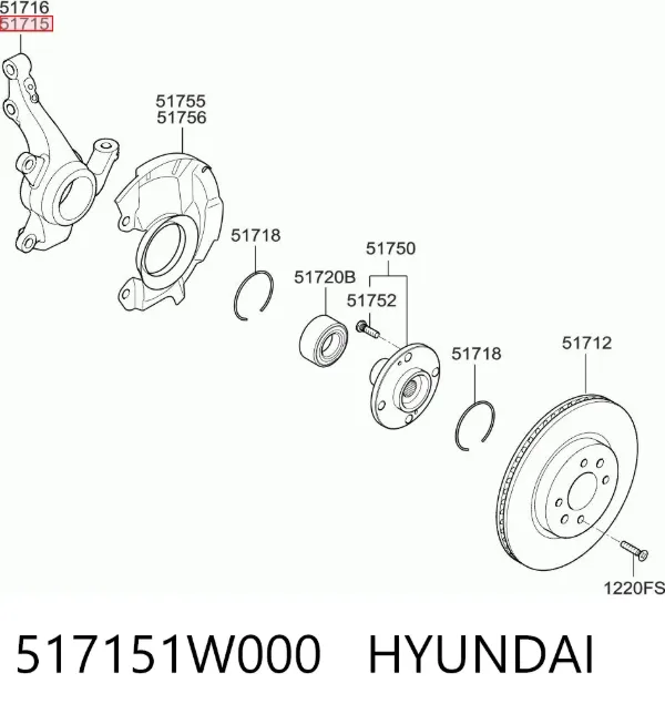 Цапфа - поворотний кулак передній, лівий 517151W000 Hyundai/Kia
