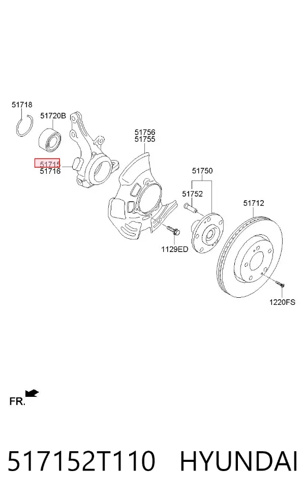 Цапфа - поворотний кулак передній, лівий 517152T110 Hyundai/Kia