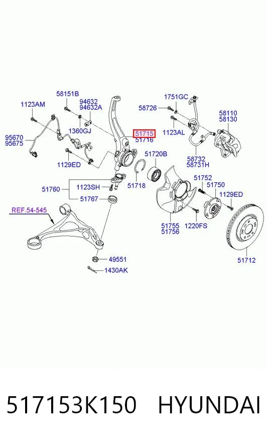 Цапфа - поворотний кулак передній, лівий 517153K150 Hyundai/Kia