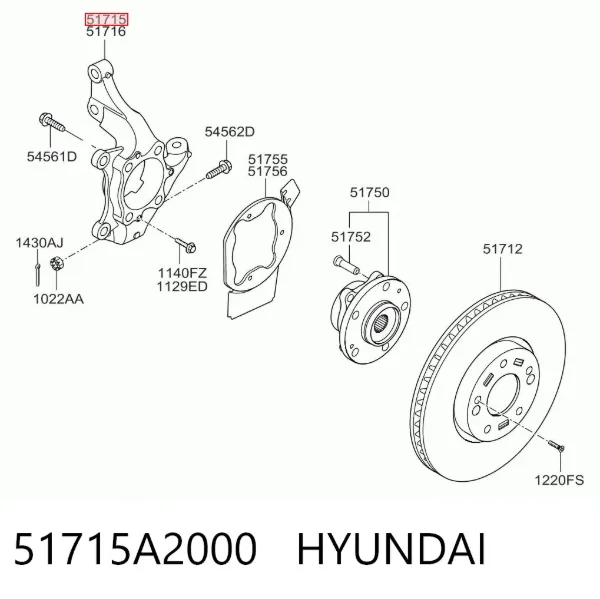 Цапфа - поворотний кулак передній, лівий 51715A2000 Hyundai/Kia