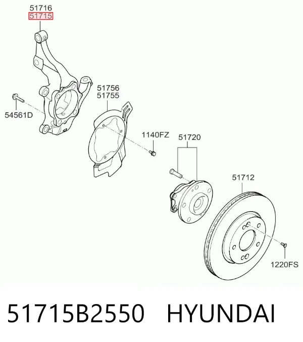 Цапфа - поворотний кулак передній, лівий 51715B2550 Hyundai/Kia
