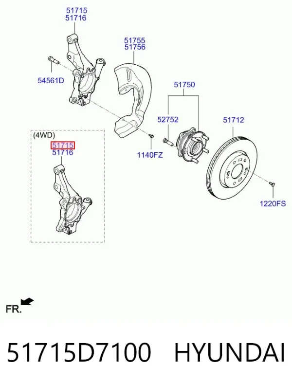 Цапфа - поворотний кулак передній, лівий 51715D7100 Hyundai/Kia
