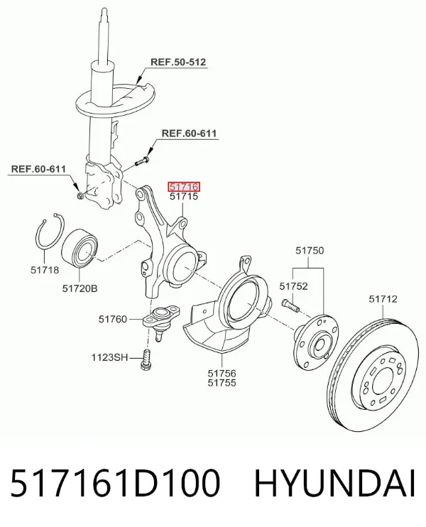Цапфа - поворотний кулак передній, правий 517161D100 Hyundai/Kia