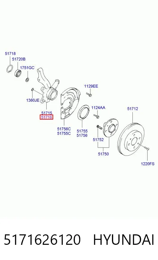 Цапфа - поворотний кулак передній, правий 5171626120 Hyundai/Kia