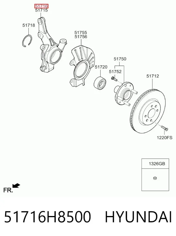 Цапфа - поворотний кулак передній, правий 51716H8500 Hyundai/Kia