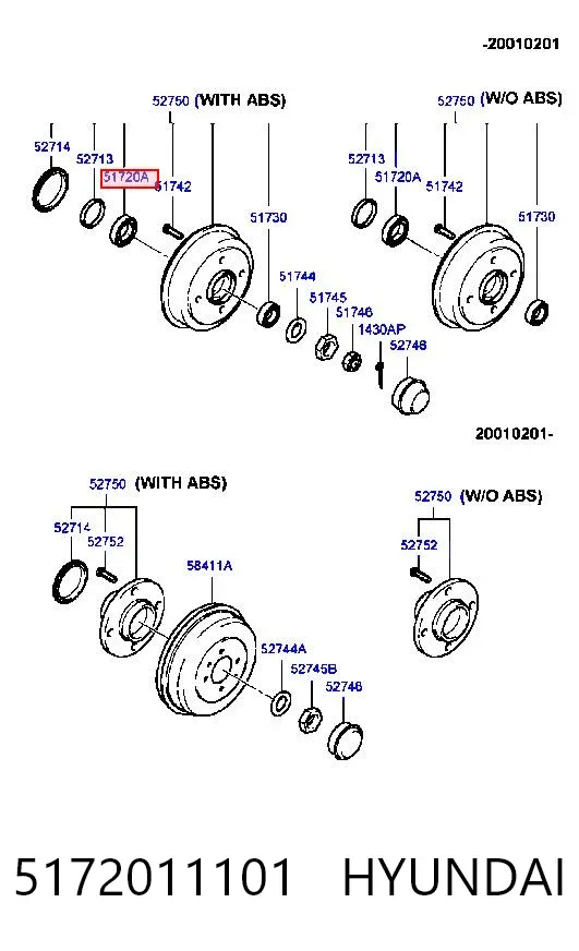 Підшипник маточини задньої, внутрішній 5172011101 Hyundai/Kia