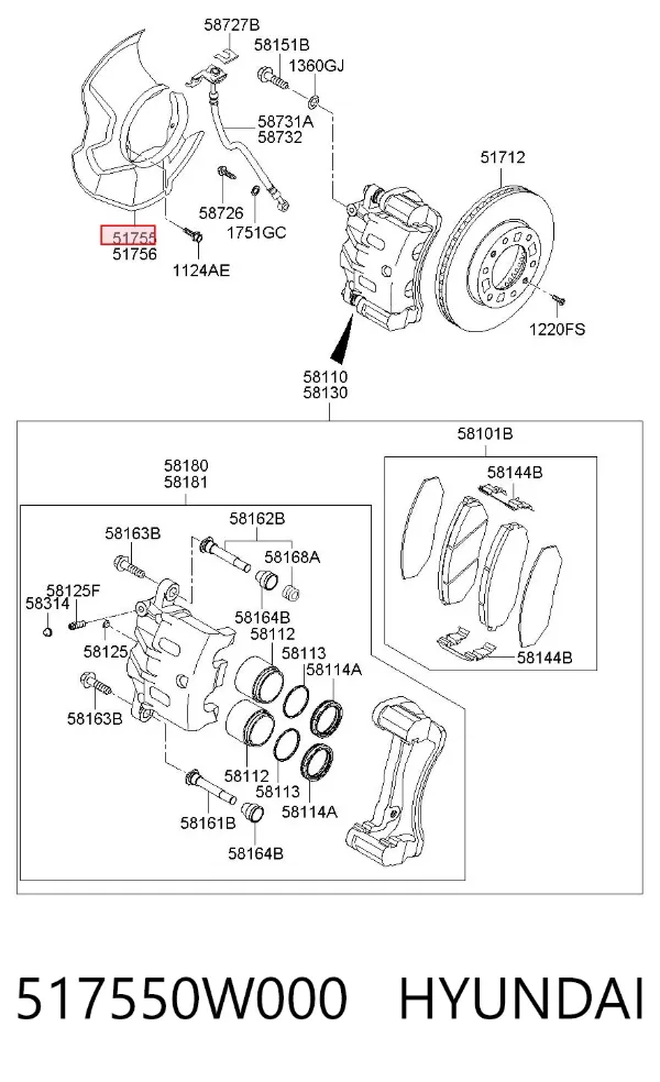 Захист гальмівного диска, переднього, лівого 517550W000 Hyundai/Kia