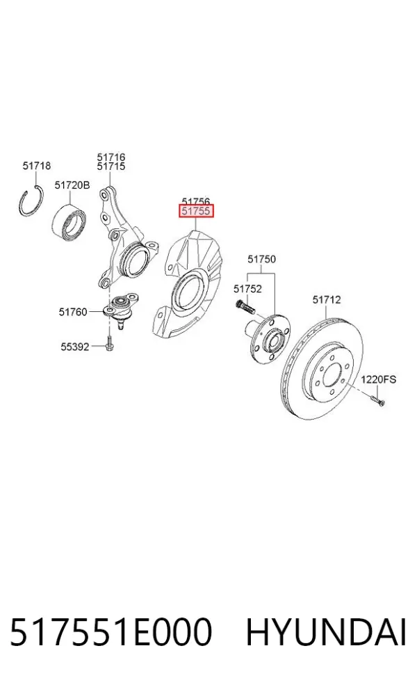 Захист гальмівного диска, переднього, лівого 517551E000 Hyundai/Kia