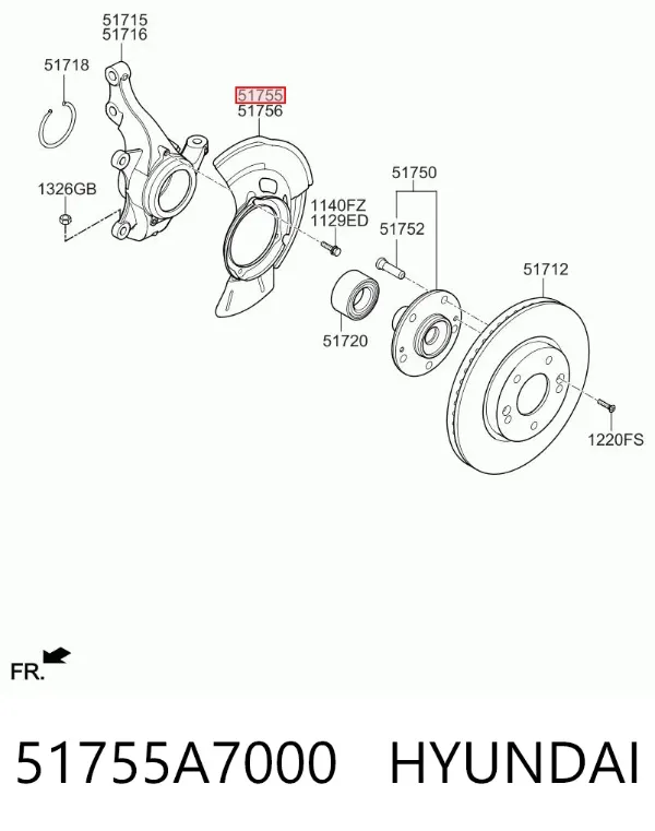 Захист гальмівного диска, переднього, лівого 51755A7000 Hyundai/Kia
