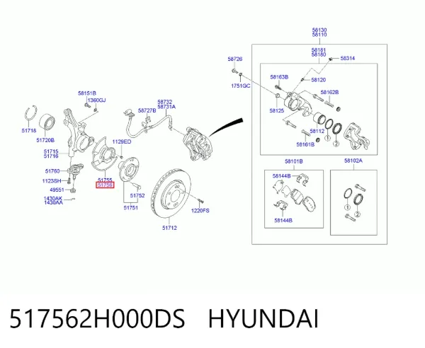 Захист гальмівного диска, переднього, правого 517562H000DS Hyundai/Kia