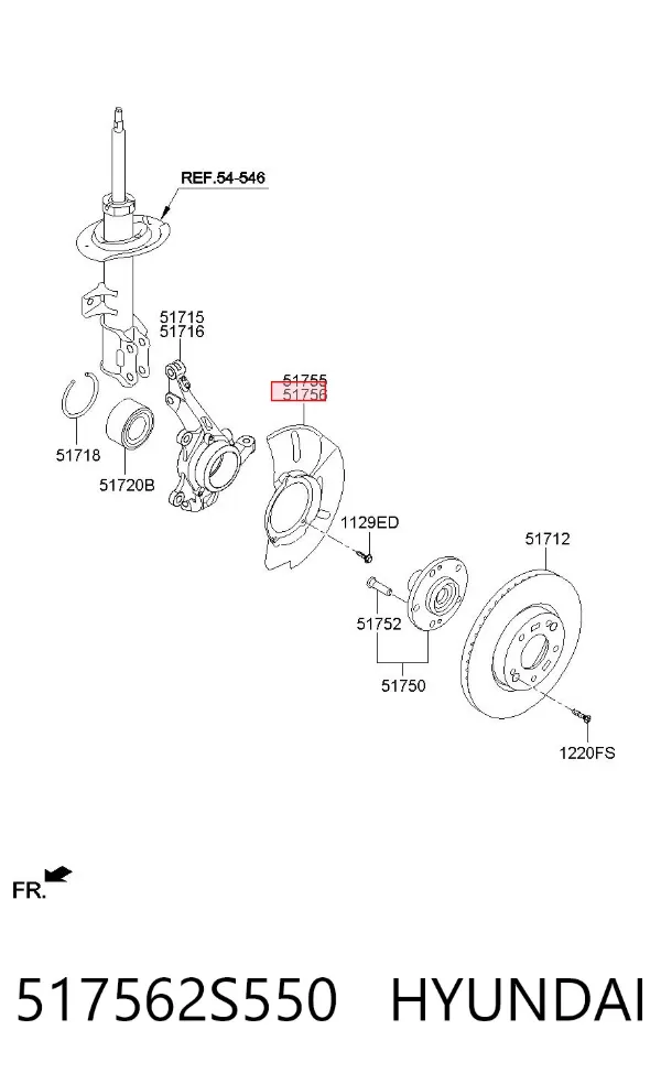 Захист гальмівного диска, переднього, правого 517562S550 Hyundai/Kia