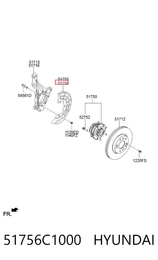 Захист гальмівного диска, переднього, правого 51756C1000 Hyundai/Kia