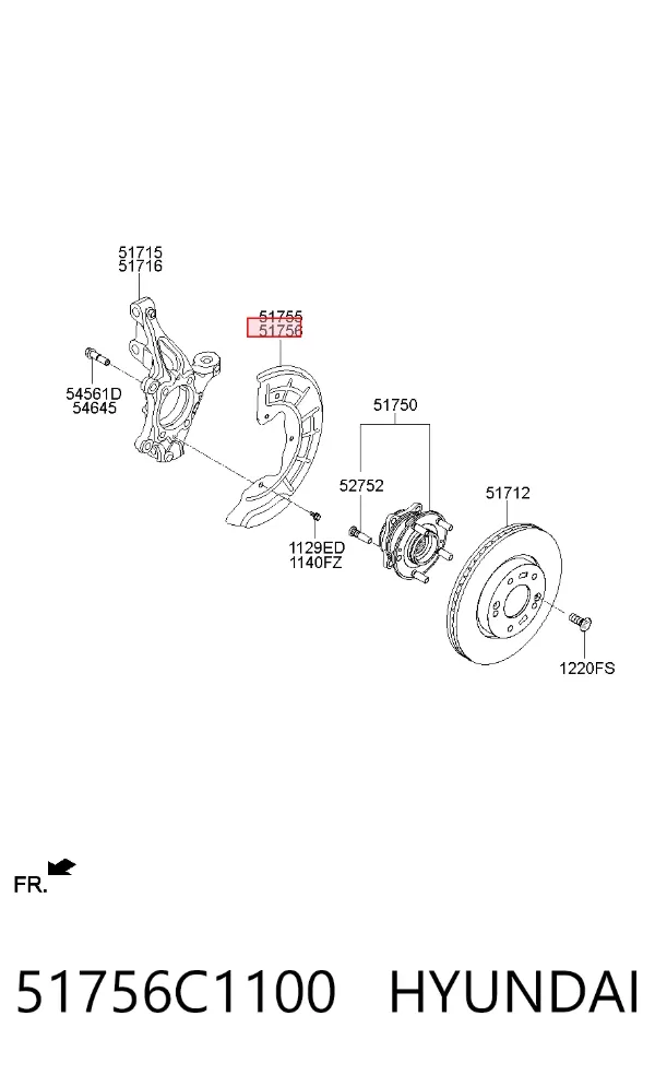 Захист гальмівного диска, переднього, правого 51756C1100 Hyundai/Kia