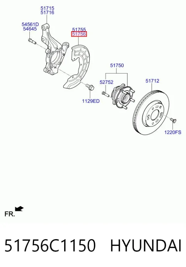 Захист гальмівного диска, переднього, правого 51756C1150 Hyundai/Kia