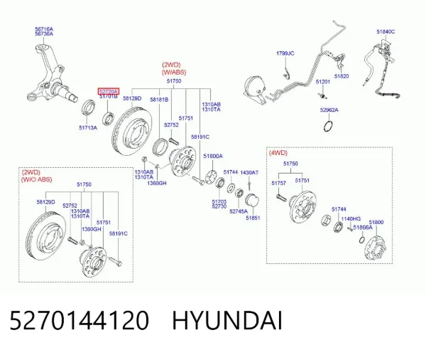 Підшипник маточини передньої, внутрішній 5270144120 Hyundai/Kia