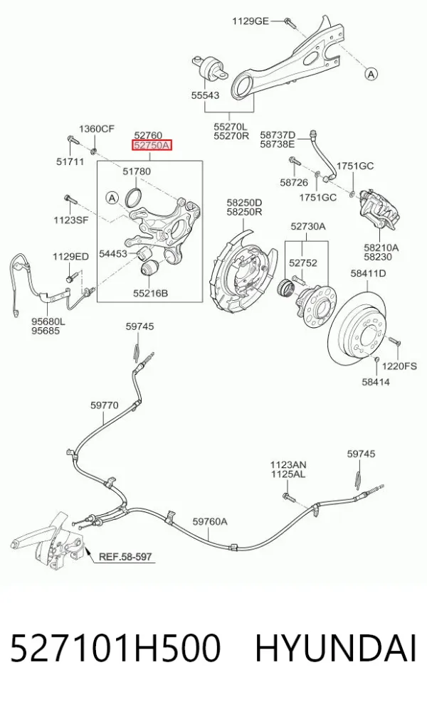 Цапфа - поворотний кулак задній, лівий 527101H500 Hyundai/Kia