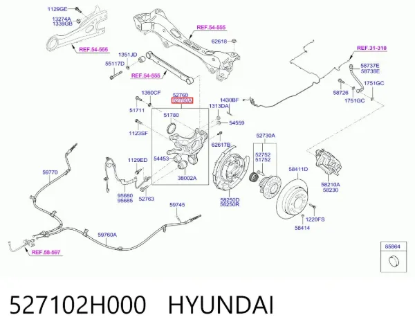 Цапфа - поворотний кулак задній, лівий 527102H000 Hyundai/Kia