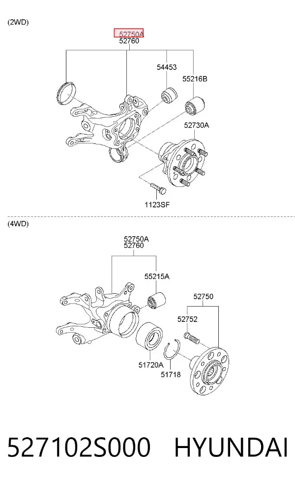 Цапфа - поворотний кулак задній, лівий 527102S000 Hyundai/Kia