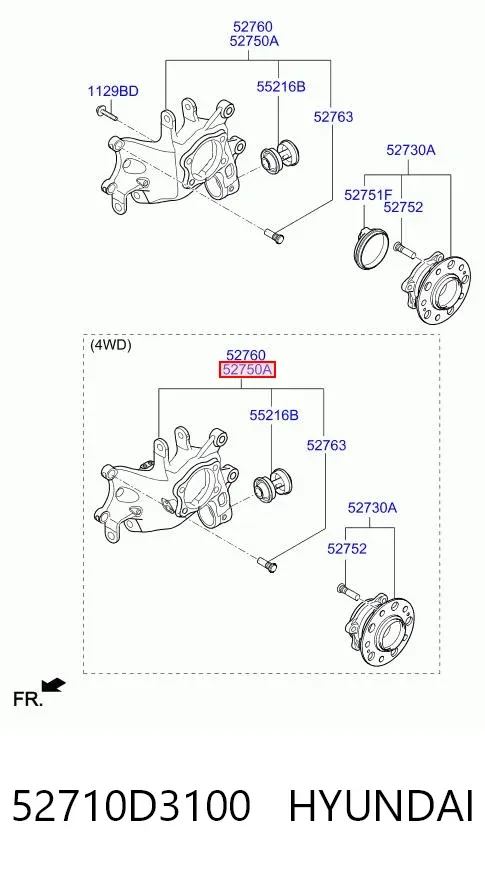 Цапфа - поворотний кулак задній, лівий 52710D3100 Hyundai/Kia