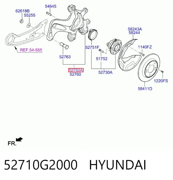 Цапфа - поворотний кулак задній, лівий 52710G2000 Hyundai/Kia