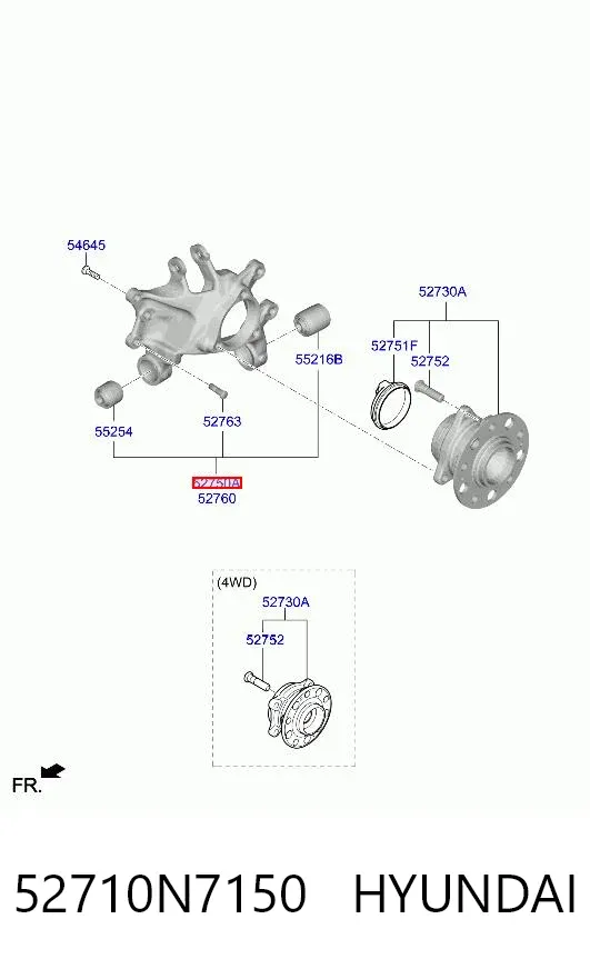 Цапфа - поворотний кулак задній, лівий 52710N7150 Hyundai/Kia