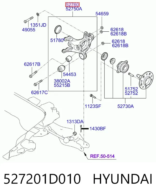 Цапфа - поворотний кулак задній, правий 527201D010 Hyundai/Kia